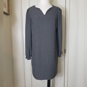 LILA ROSE black white print long sleeve lined notched neck dress size 6